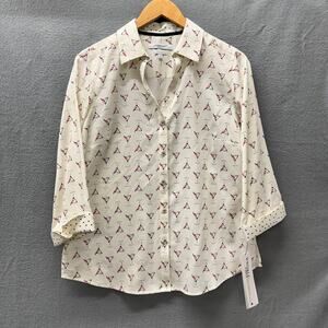 Foxcroft Blouse Womens 8 Cream Mary Martini 3/4 Sleeve Wrinkle Free NEW